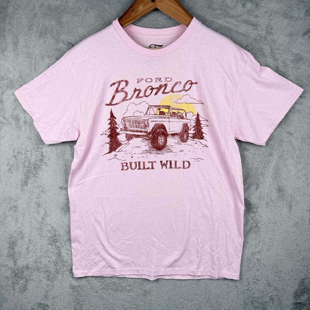 Ford Bronco T-Shirt Womens XL Pink Graphic Logo "Built Wild" S/S Crewneck Casual
